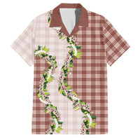 Mocha Hawaii Palaka Family Matching Off Shoulder Maxi Dress and Hawaiian Shirt Maile Pikake Honohono Orchid Lei LT05 Dad's Shirt - Short Sleeve Mocha - Polynesian Pride