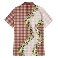 Mocha Hawaii Palaka Family Matching Off Shoulder Maxi Dress and Hawaiian Shirt Maile Pikake Honohono Orchid Lei LT05 Dad's Shirt - Long Sleeve Mocha - Polynesian Pride