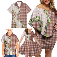 Mocha Hawaii Palaka Family Matching Off Shoulder Short Dress and Hawaiian Shirt Maile Pikake Honohono Orchid Lei LT05 - Polynesian Pride