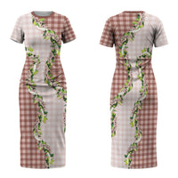 Mocha Hawaii Palaka Family Matching Short Sleeve Bodycon Dress and Hawaiian Shirt Maile Pikake Honohono Orchid Lei LT05 Mom's Dress Mocha - Polynesian Pride