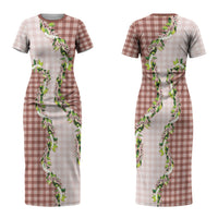 Mocha Hawaii Palaka Family Matching Short Sleeve Bodycon Dress and Hawaiian Shirt Maile Pikake Honohono Orchid Lei LT05 - Polynesian Pride