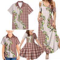 Mocha Hawaii Palaka Family Matching Summer Maxi Dress and Hawaiian Shirt Maile Pikake Honohono Orchid Lei LT05 - Polynesian Pride