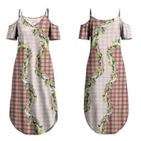 Mocha Hawaii Palaka Family Matching Summer Maxi Dress and Hawaiian Shirt Maile Pikake Honohono Orchid Lei LT05 Mom's Dress Mocha - Polynesian Pride