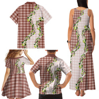 Mocha Hawaii Palaka Family Matching Tank Maxi Dress and Hawaiian Shirt Maile Pikake Honohono Orchid Lei LT05 Mom's Dress Mocha - Polynesian Pride
