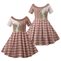 Mocha Hawaii Palaka Family Matching Tank Maxi Dress and Hawaiian Shirt Maile Pikake Honohono Orchid Lei LT05 Daughter's Dress Mocha - Polynesian Pride