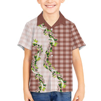Mocha Hawaii Palaka Kid Hawaiian Shirt Maile Pikake Honohono Orchid Lei LT05 Kid Mocha - Polynesian Pride