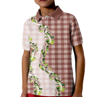 Mocha Hawaii Palaka Kid Polo Shirt Maile Pikake Honohono Orchid Lei