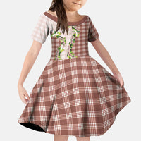 Mocha Hawaii Palaka Kid Short Sleeve Dress Maile Pikake Honohono Orchid Lei LT05 KID Mocha - Polynesian Pride
