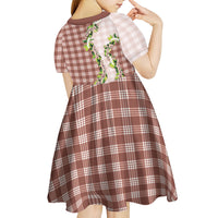 Mocha Hawaii Palaka Kid Short Sleeve Dress Maile Pikake Honohono Orchid Lei