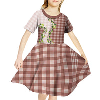 Mocha Hawaii Palaka Kid Short Sleeve Dress Maile Pikake Honohono Orchid Lei