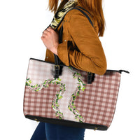 Mocha Hawaii Palaka Leather Tote Bag Maile Pikake Honohono Orchid Lei LT05 Mocha - Polynesian Pride