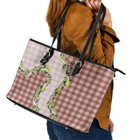 Mocha Hawaii Palaka Leather Tote Bag Maile Pikake Honohono Orchid Lei LT05 - Polynesian Pride
