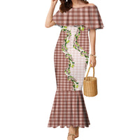 Mocha Hawaii Palaka Mermaid Dress Maile Pikake Honohono Orchid Lei LT05 Women Mocha - Polynesian Pride