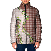 Mocha Hawaii Palaka Padded Jacket Maile Pikake Honohono Orchid Lei