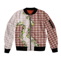 Mocha Hawaii Palaka Sleeve Zip Bomber Jacket Maile Pikake Honohono Orchid Lei LT05 Unisex Mocha - Polynesian Pride