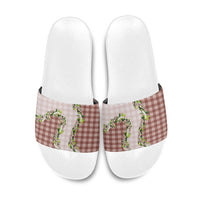 Mocha Hawaii Palaka Slide Sandals Maile Pikake Honohono Orchid Lei