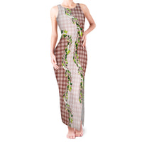 Mocha Hawaii Palaka Tank Maxi Dress Maile Pikake Honohono Orchid Lei LT05 Women Mocha - Polynesian Pride