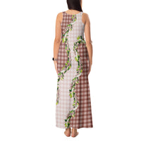 Mocha Hawaii Palaka Tank Maxi Dress Maile Pikake Honohono Orchid Lei LT05 - Polynesian Pride