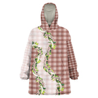 Mocha Hawaii Palaka Wearable Blanket Hoodie Maile Pikake Honohono Orchid Lei