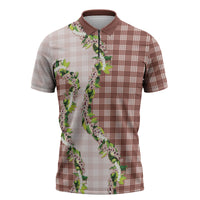 Mocha Hawaii Palaka Zipper Polo Shirt Maile Pikake Honohono Orchid Lei LT05 Mocha - Polynesian Pride