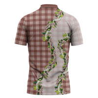 Mocha Hawaii Palaka Zipper Polo Shirt Maile Pikake Honohono Orchid Lei LT05 - Polynesian Pride