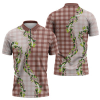 Mocha Hawaii Palaka Zipper Polo Shirt Maile Pikake Honohono Orchid Lei LT05 - Polynesian Pride