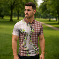 Mocha Hawaii Palaka Zipper Polo Shirt Maile Pikake Honohono Orchid Lei LT05 - Polynesian Pride