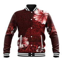 Hawaii Hibiscus With Oxblood Polynesian Pattern Baseball Jacket LT05 Unisex Red - Polynesian Pride