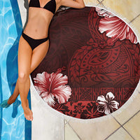 Hawaii Hibiscus With Oxblood Polynesian Pattern Beach Blanket LT05 - Polynesian Pride