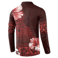 Hawaii Hibiscus With Oxblood Polynesian Pattern Button Sweatshirt LT05 - Polynesian Pride