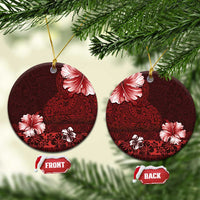 Hawaii Hibiscus With Oxblood Polynesian Pattern Ceramic Ornament LT05 Circle Red - Polynesian Pride