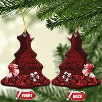 Hawaii Hibiscus With Oxblood Polynesian Pattern Ceramic Ornament LT05 Christmas Tree Red - Polynesian Pride