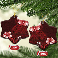 Hawaii Hibiscus With Oxblood Polynesian Pattern Ceramic Ornament LT05 Snow Flake Red - Polynesian Pride