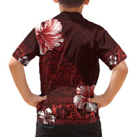 Hawaii Hibiscus With Oxblood Polynesian Pattern Family Matching Off Shoulder Maxi Dress and Hawaiian Shirt LT05 - Polynesian Pride