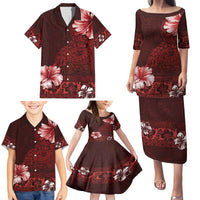 Hawaii Hibiscus With Oxblood Polynesian Pattern Family Matching Puletasi and Hawaiian Shirt LT05 - Polynesian Pride