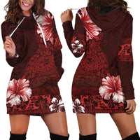 Hawaii Hibiscus With Oxblood Polynesian Pattern Hoodie Dress LT05 - Polynesian Pride