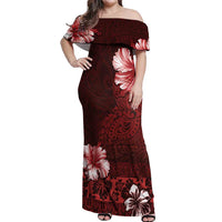 Hawaii Hibiscus With Oxblood Polynesian Pattern Off Shoulder Maxi Dress LT05 Women Red - Polynesian Pride