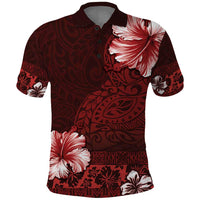 Hawaii Hibiscus With Oxblood Polynesian Pattern Polo Shirt LT05 Red - Polynesian Pride