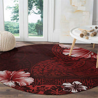 Hawaii Hibiscus With Oxblood Polynesian Pattern Round Carpet