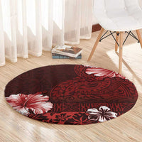 Hawaii Hibiscus With Oxblood Polynesian Pattern Round Carpet