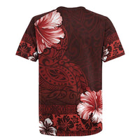Hawaii Hibiscus With Oxblood Polynesian Pattern Rugby Jersey LT05 - Polynesian Pride