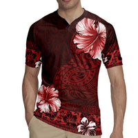 Hawaii Hibiscus With Oxblood Polynesian Pattern Rugby Jersey LT05 - Polynesian Pride