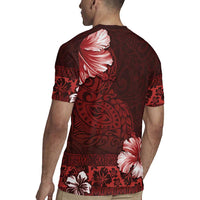 Hawaii Hibiscus With Oxblood Polynesian Pattern Rugby Jersey LT05 - Polynesian Pride
