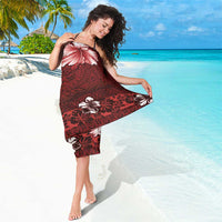 Hawaii Hibiscus With Oxblood Polynesian Pattern Sarong