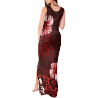 Hawaii Hibiscus With Oxblood Polynesian Pattern Tank Maxi Dress LT05 - Polynesian Pride