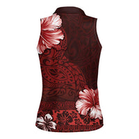 Hawaii Hibiscus With Oxblood Polynesian Pattern Women Sleeveless Polo Shirt