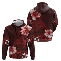 Hawaii Hibiscus With Oxblood Polynesian Pattern Zip Hoodie
