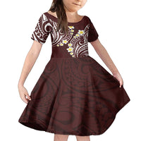 Plumeria With Oxblood Polynesian Tattoo Pattern Family Matching Summer Maxi Dress and Hawaiian Shirt LT05 Daughter's Dress Red - Polynesian Pride