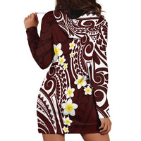 Plumeria With Oxblood Polynesian Tattoo Pattern Hoodie Dress LT05 - Polynesian Pride