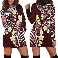 Plumeria With Oxblood Polynesian Tattoo Pattern Hoodie Dress LT05 - Polynesian Pride